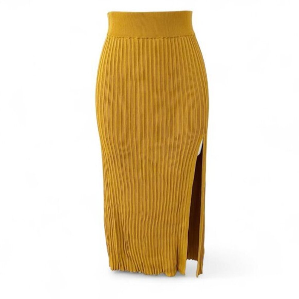 Wilfred Aritzia Midi Skirt High Rise waist Ribbed knit Side slit XXS Boho Chic